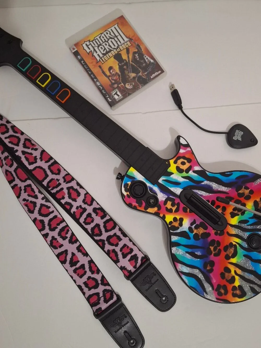 Guitar Hero Les Paul Guitar Bundle PS3 Dongle 80s Glam Rock Custom Printed